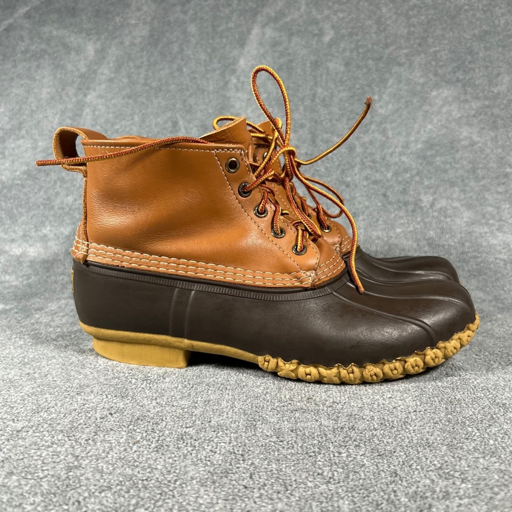 VTG LL Bean Duck Boots 6" Brown Tan Leather Rubber Mens 9 M Made in Maine